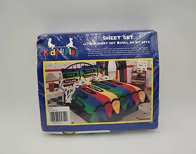 Vintage Kids At Play Crayons Kids Twin Bed Sheet Set New Kohls Department Store  • $39