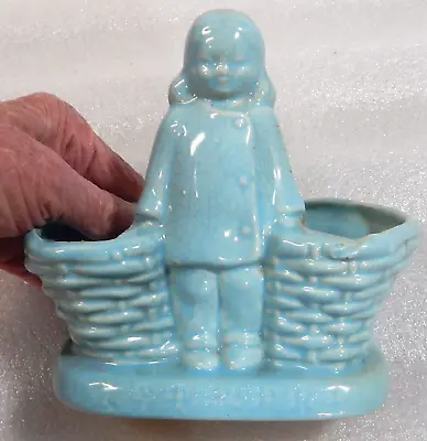 Vintage Morton Pottery Blue Planter Chinese Girl W/ Baskets • $5