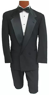 Men's Lord West Black Tuxedo Jacket Double Breasted With Satin Notch Lapels 46XL • $9.99