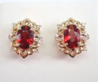 Women's 2Ct Oval Red Garnet & Lab-Created Diamond Stud Earrings 14K Gold Plated • $80.96