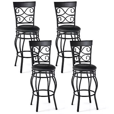 4PC Vintage Swivel Bar Stools 30  Bistro Upholstered Dining Chairs Black • $284.99