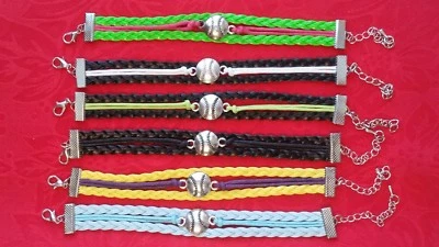 $2.99 • Buy Softball - Baseball Faux Leather Bracelet - Sports - Custom Made - U Choose 