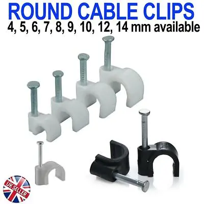 Plastic Round Cable Clips Fixing Nail For Electrical Wire TV Phone Internet Lead • £2.89