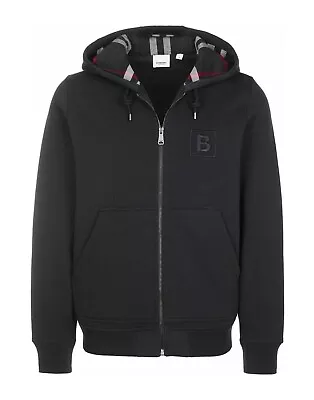 $920 Mens Burberry Fordson Black Cotton Bbox Logo Zip Hoodie Jacket Size M • $385