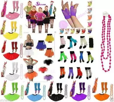 New 80's Fancy Dress Hen Party Neon TuTu Skirt Leg Warmer Dance Fishnet Gloves • £3.49