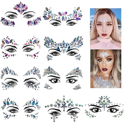 Face Gems Adhesive Glitter Jewel Tattoo Sticker Festival Rave Party Body Make Up • £2.87