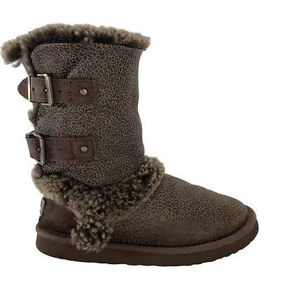 UGG Skylah Bomber Suede Sheerling Boots Women's Size 7 Brown Mid Calf Fold Down • $42.97