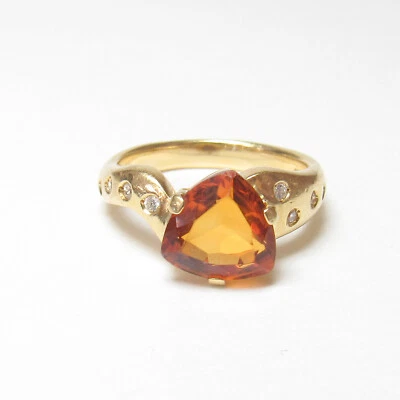 $500 • Buy Estate 18K Yellow Gold 2.30 Ct Natural Orange Madeira Citrine And Diamond Ring