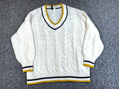 H&M Preppy Tennis Style V-Neck Sweater Adult Small Ivory Cable Knit Cricket • $22