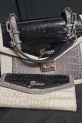 GUESS Handbag & Wallet Set - Faux Snake Skin - Black - Cream - Brown - Stylish • $59.95