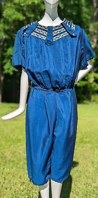 Antique Late 19th C Victorian Blue Bathing Suit W Braid Trims • $150