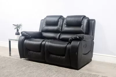 CLEARANCE - Vancouver 2 Seater Recliner Sofa Black Classic Faux Leather - T12880 • £51