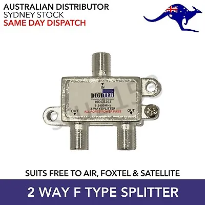 $8.40 • Buy TV Antenna Splitter Digitek 2-Way Aerial F-Type 5-2400MHz Power Pass For Foxtel