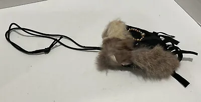 Rabbit Fur Miniature Black Suede Bag With Faux Pearl Accessories 3x4 • $12.99