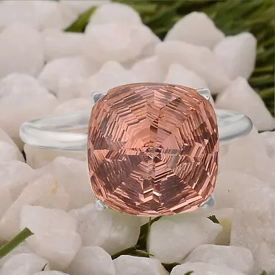 Treated Peach Morganite 925 Sterling Silver Ring S.8.5 R-1019 • $7.99