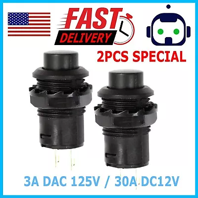 2 Pack SPST Normally Open Momentary Push Button Switch Black    32731B • $4.95