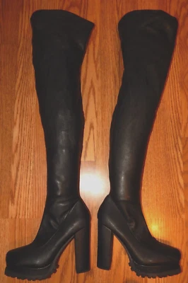 $39.99 • Buy New! Liliana Gisele Black Vegan Leather Stretchy Thigh High Chunky Heel Boot 7.5