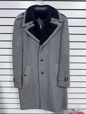 Vintage 80s Great Western Large 42L Rancher Wool Pea Coat Faux Fur Collar/Lining • $70