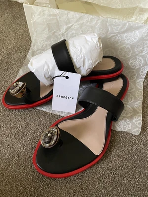 $350 • Buy Alexander McQueen Black & Red Leather Slides