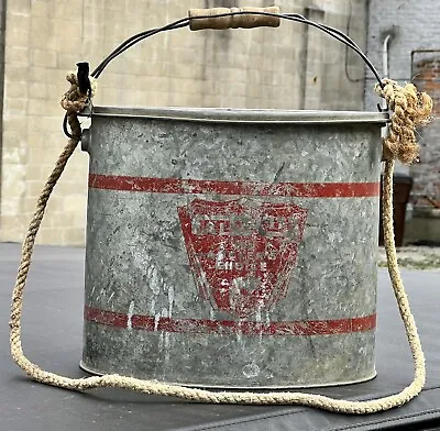 Vintage Falls City Wade In Bucket Galvanized Minnow Bucket & Rope Fishing Tackle • $19.67