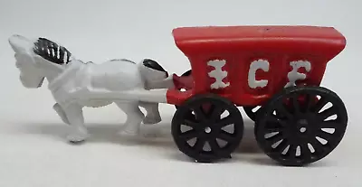 Cast Iron Heavy Horse Drawn Ice Carriage Cart Red & White 7 1/4  Long • $12.50