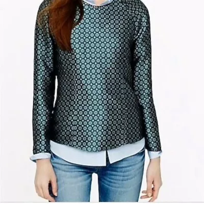 J. Crew Collection Silk Jade Foulard Blouse Top - Size 0 • $34.99