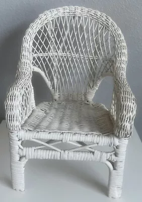 Vintage WICKER Loveseat RATTAN Doll CHAIR White DOLLHOUSE Plant Stand Chic BOHO • $16