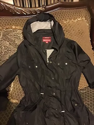 Womens Merona Black Hooded Zip Rain Jacket M Polyester Water Resistant • $10