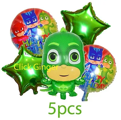 PJ Masks Gekko 5pcs Foil Balloons Helium Quality Green Stars Party Decoration • $9.95