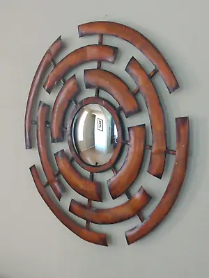 VTG Large Convex Round Metal Sunburst Starburst Wall MIRROR MCM Art Deco Regency • $300