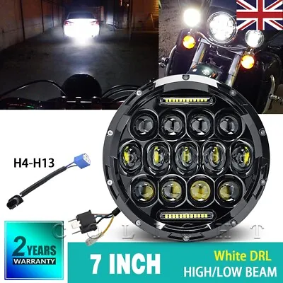E-mark 85W LED Headlight Black 7  Inch /w DRL Light For Motorbike Cafe Racer • £26.96