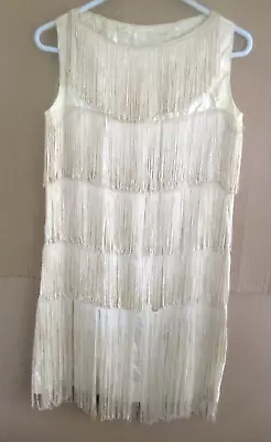 Vintage/Antique  Tan & White 1920's Fringe & Satin Flapper Dress   Size S • $26