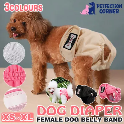 XS-XL Female Puppy And Dog Sanitary Nappy Diapers With Wrap Band Underpants AU • $10.75