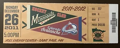 Minnesota Wild 12/26/2011 NHL Ticket Stub Vs Colorado Avalanche • $6.95