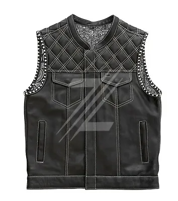 New Bikers Leather Vest City Club Diamond Quilted Braided Arms Motorcycle Vest • $162