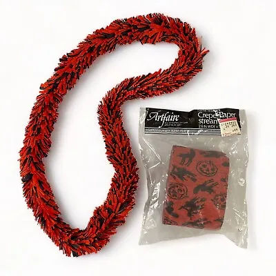 Vintage Halloween Crepe Paper Lei And Streamer 36ft Black Orange NOS • $28.02