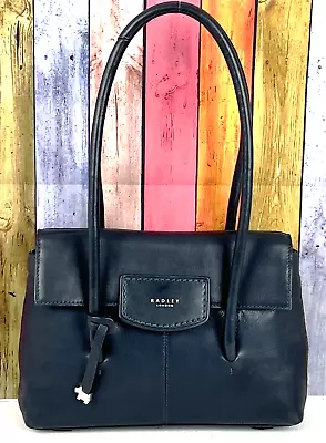 Radley Burnham Beeches Navy Blue Leather Small To Medium Shoulder Bag Used • £58