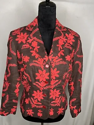 Moda International Dressy Linen Embroidered Flowers Lined Jacket Size 12 • $14