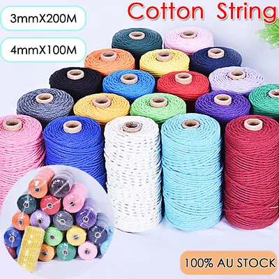 3MM/4MM Natural Cotton Twisted Cord Craft Macrame Artisan Rope Weaving Wire AU • $12.30