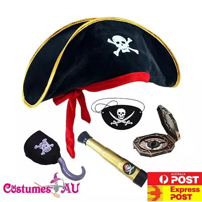 Mens Kids Pirate Of The Caribbean Captain Costume Accessory Set Jack Sparrow • £11.75