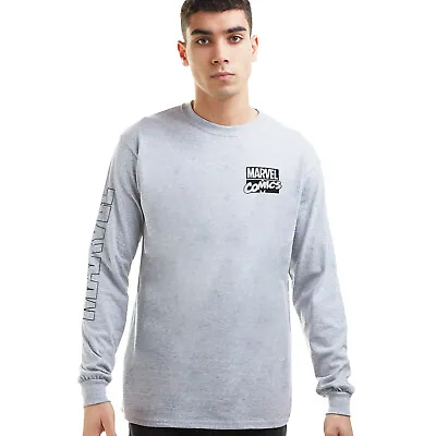 Official Marvel Mens Comics Logo Long Sleeve T-shirt Grey S - XXL • £10.50