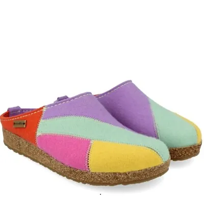 Haflinger Patchwork Pastel Pure Wool Home Slippers Clogs • £104.26
