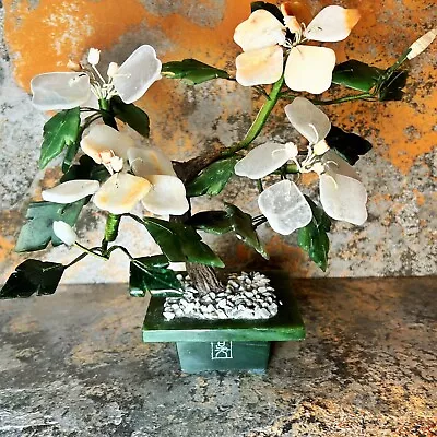 VTG Chinese JADE Miniature 7x4x6 Bonsai Tree Figurine Hand Carved Quartz & Jade • $73