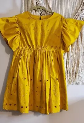 Zara Kids Girls Yellow Short Sleeve Ruffle  A-Line Cotton Dress Size 13-14 Cm164 • $20