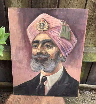 Vintage 1960s INDIAN NAVY MAN OIL PAINTING Board Signed H.R WILSON Mid Century • £124.57