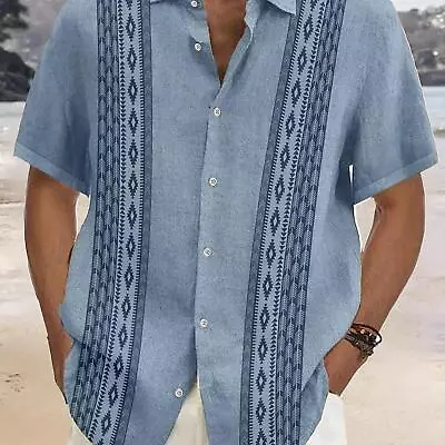 Men's Short Sleeve Button-Up Casual Cuban Guayabera Beach Wedding Dress Shirt • $20.41