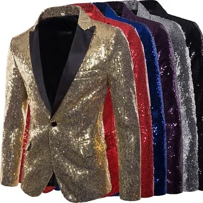 Men's Casual Slim Fit Formal One Button Fit Suit Blazer Coat Jacket Sequin Tops • $44.99