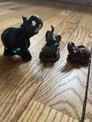 Miniature Elephant Figurines Lot Of 3 Vintage Retro Hand Painted Ceramic • $10