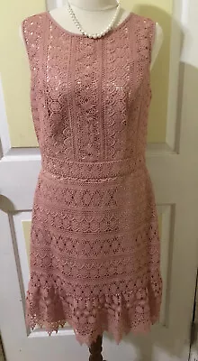 Review Size 10 Pink Lace Fully Lined Sleeveless Knee Length Dress Immaculate 💕 • $14