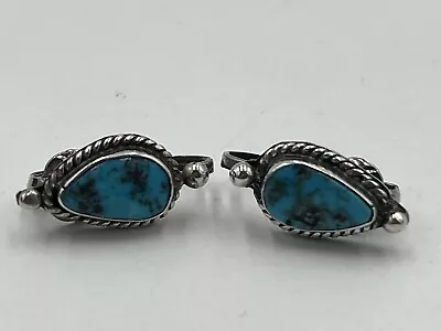 Vintage Native American 925 Sterling Silver Turquoise Clip On Earrings • $19.95